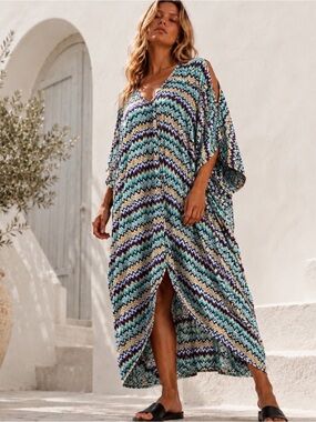 Organic Viscose Boho Kaftan Maxi Dress Plus Size 2XL Flowy Relaxed Fit 14-16